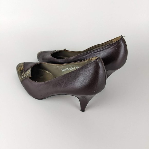 Planika Vintage Leather Retro Brown and Gold High Heel shoes - Picture 8 of 14